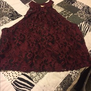 Red and Black lace crop top
